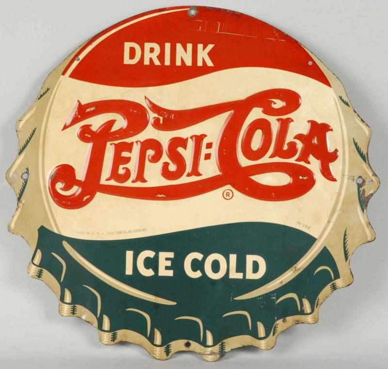 Appraisal: Embossed Tin Pepsi-Cola Bottle Cap Sign Description s A few