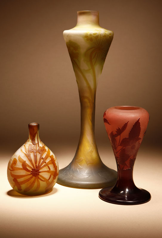 Appraisal: A group of three Galle cameo art glass cabinet vases