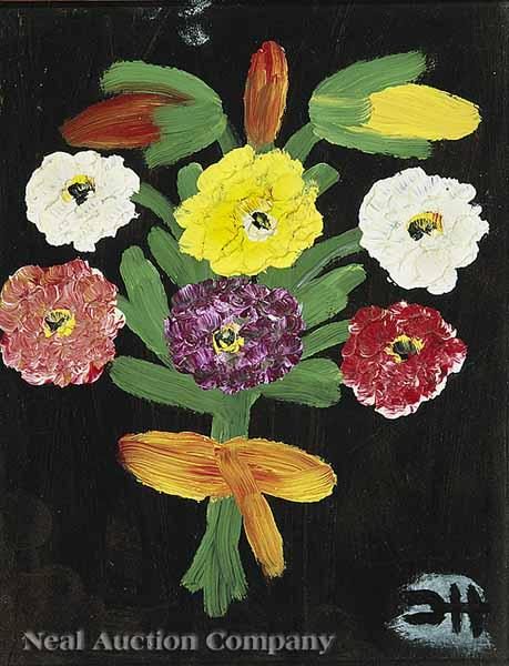 Appraisal: Clementine Hunter American Louisiana - Bouquet of Zinnias Tied with