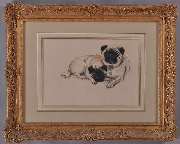 Appraisal: HENRY KOEHLER b TWO PUGS Pastel on buff paper x