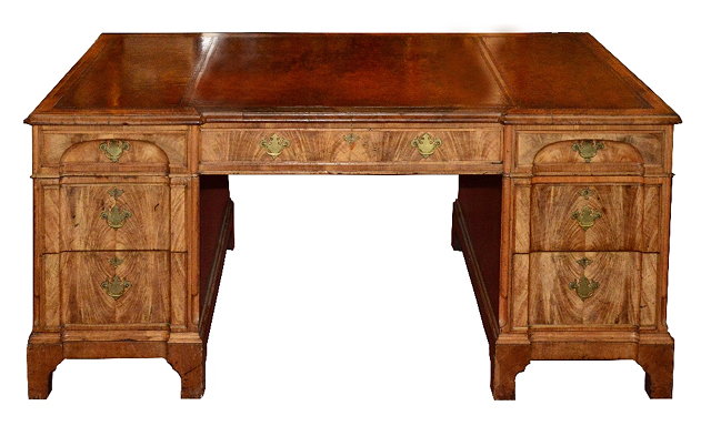 Appraisal: A WALNUT BREAK FRONT PARTNERS DESK circa double sided three