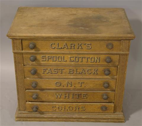 Appraisal: CLARK'S SPOOL CABINET MID TH C having six drawers with