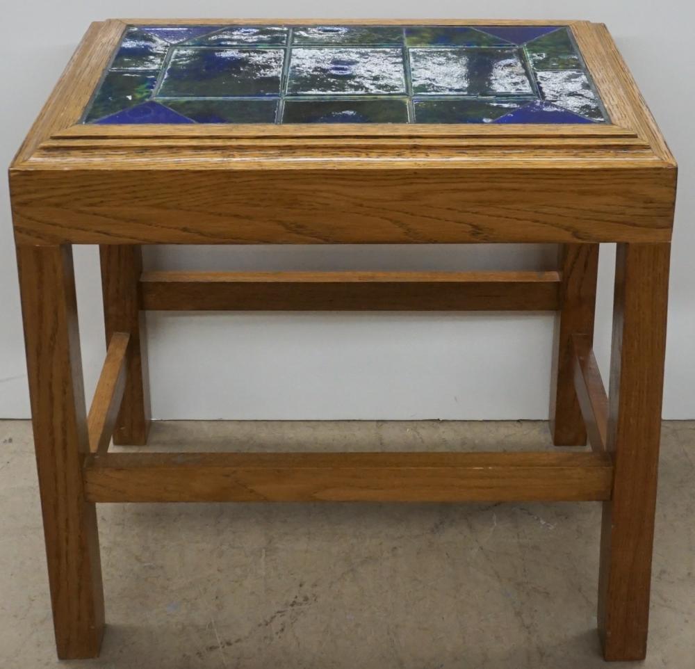 Appraisal: Contemporary Oak Tile Inset Top Side Table x x in