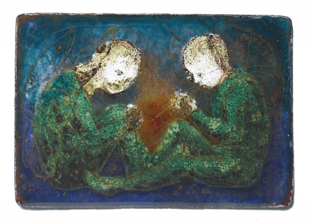 Appraisal: A PAINTED ENAMEL PLAQUE OF ELVES BY MABEL P SEFTON