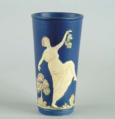 Appraisal: WELLER BLUE WARE TALL VASE Vase has decoration of dancing