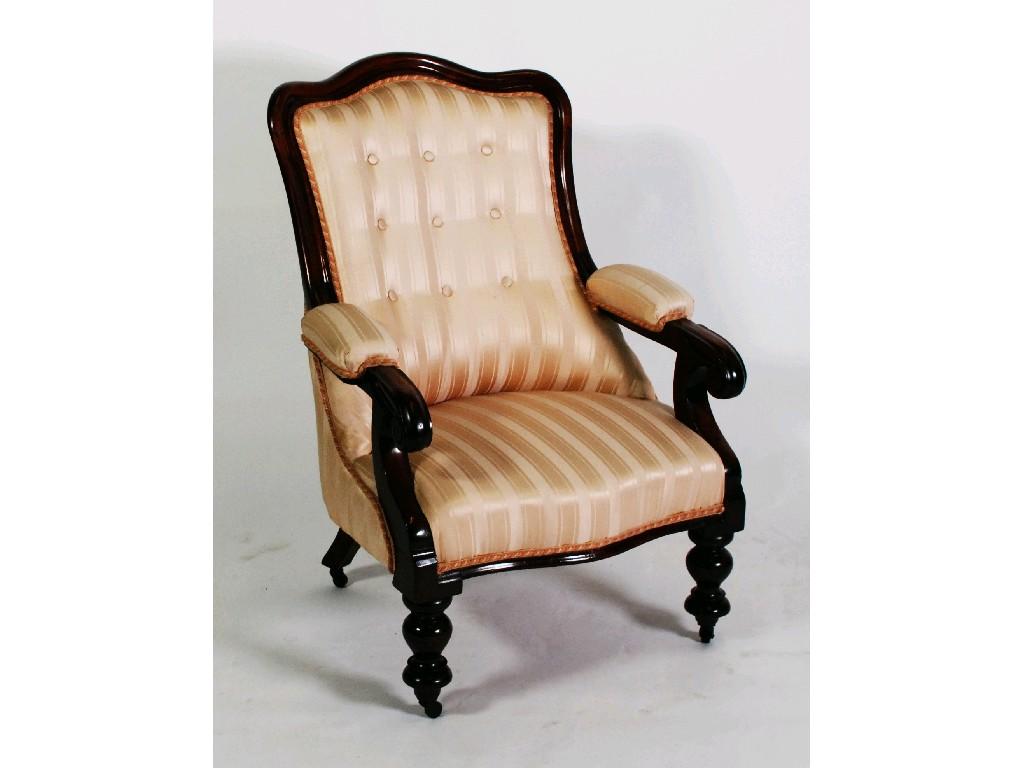 Appraisal: WILLIAM IV CARVED MAHOGANY FRAMED EASY OPEN ARMCHAIR the moulded