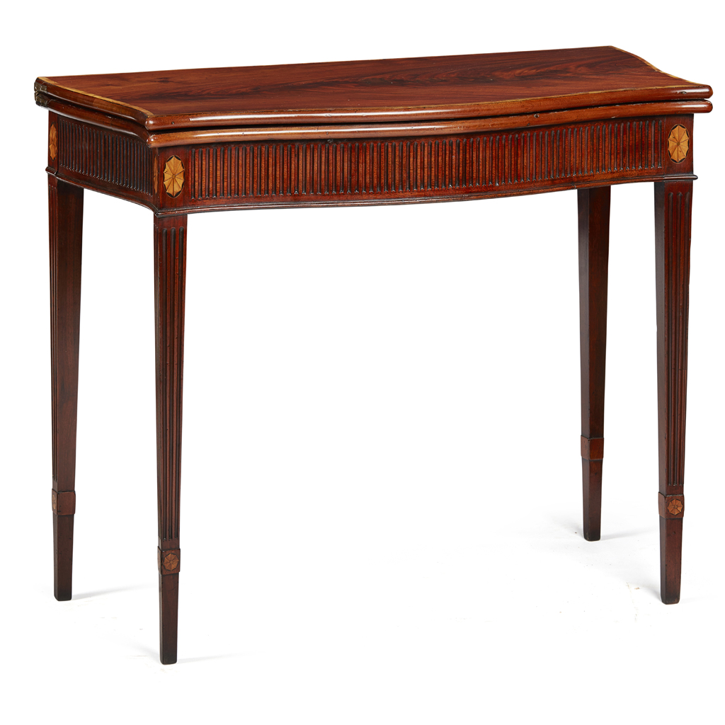 Appraisal: GEORGE III MAHOGANY SERPENTINE FOLD-OVER CARD TABLE TH CENTURY the