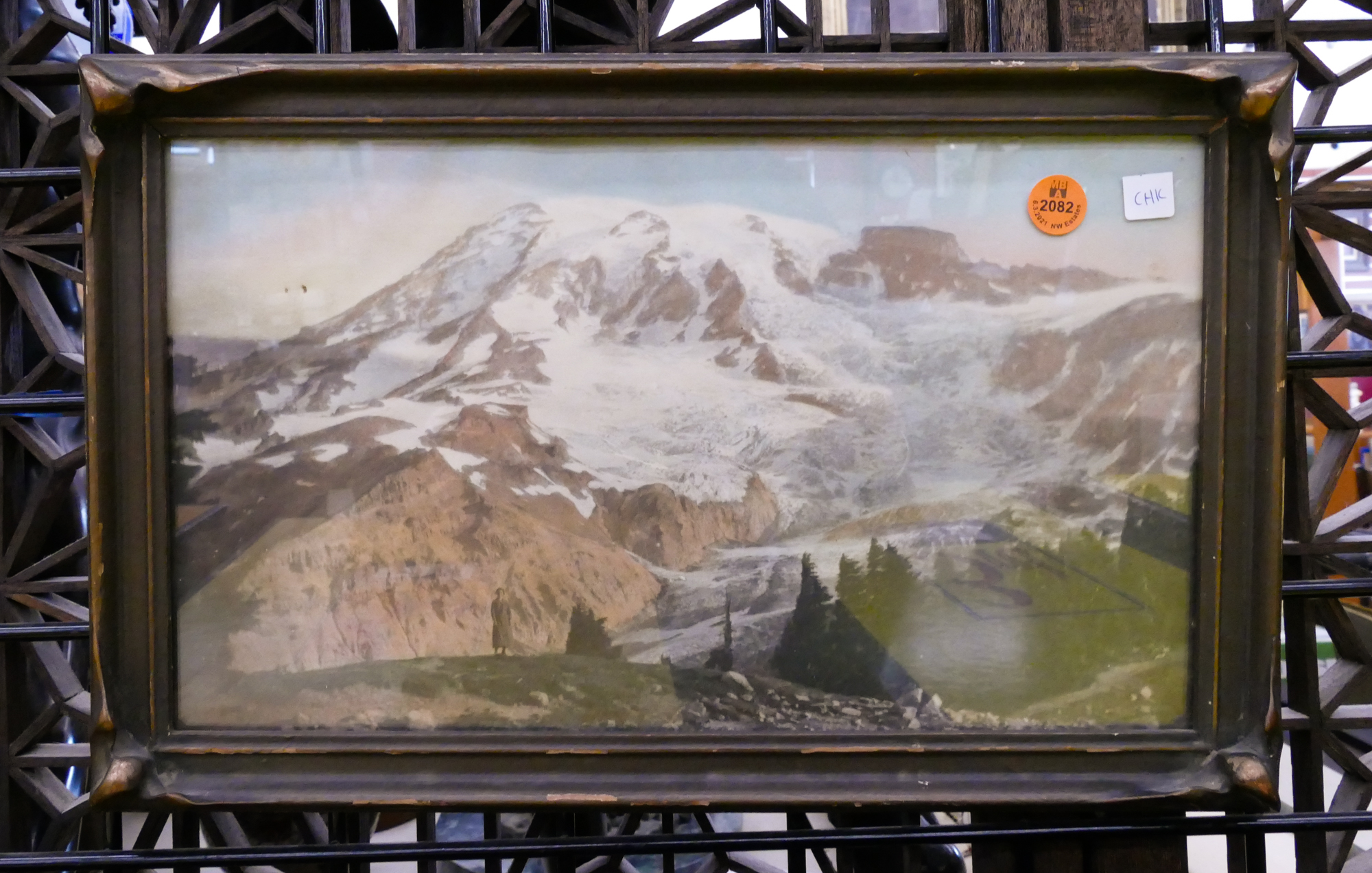 Appraisal: Vintage Mount Rainier Tinted Photograph in Piecrust Frame- x ''