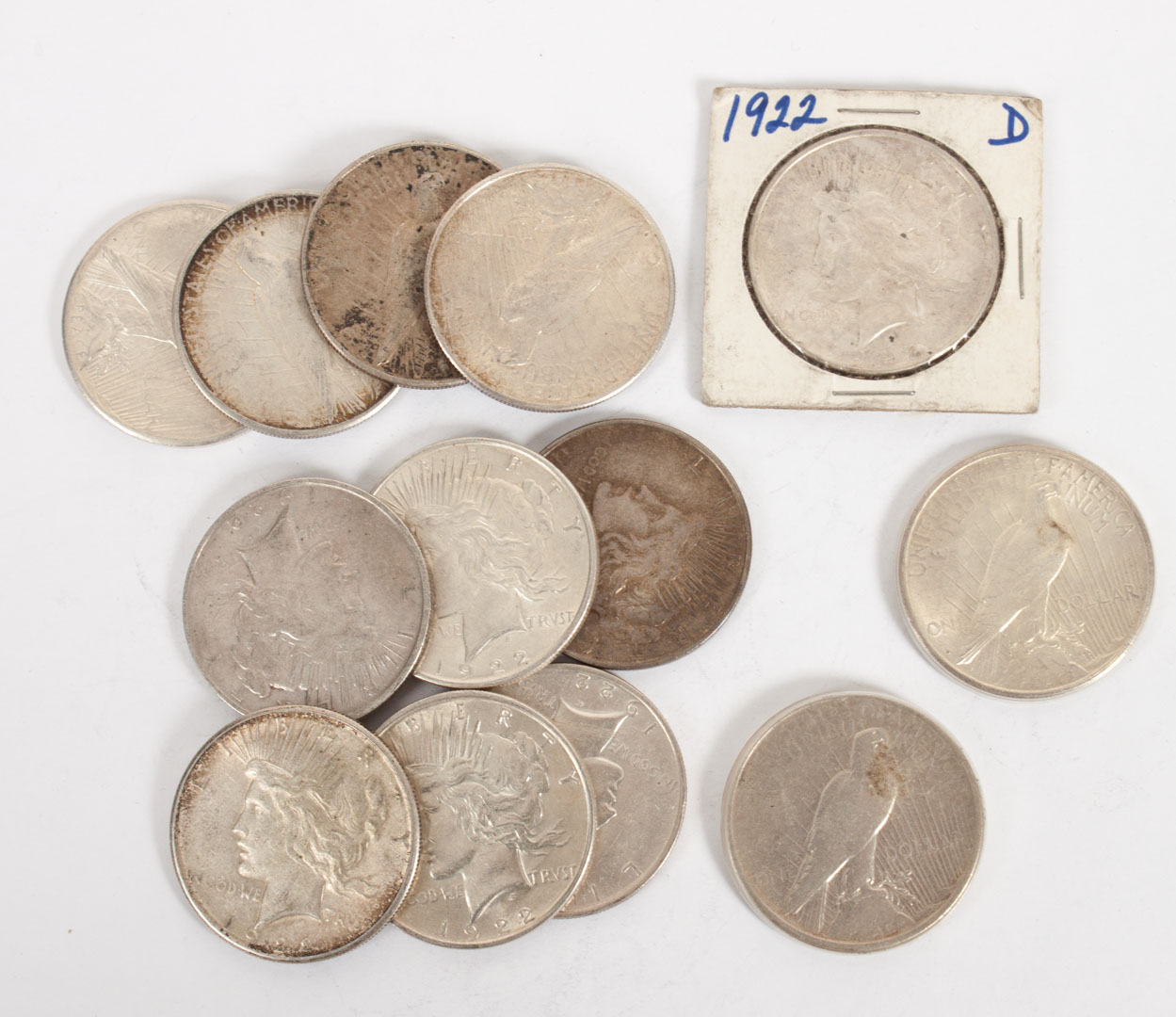 Appraisal: U S Silver Dollars Thirteen Peace type six -S one