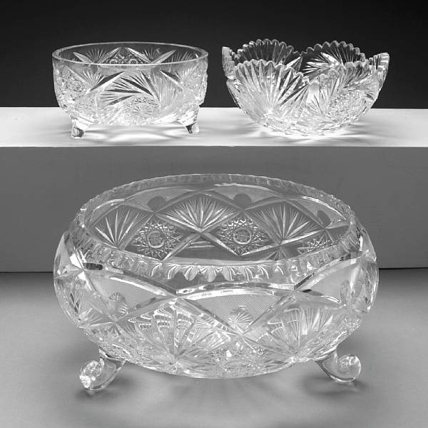 Appraisal: A group of three brilliant cut crystal bowls diameter of