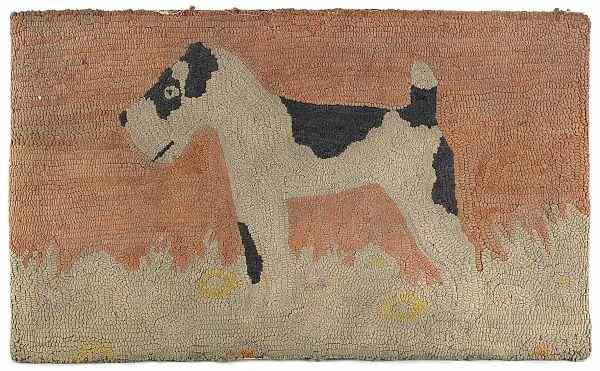 Appraisal: American hooked rug of a terrier early th c x