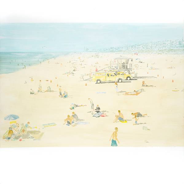 Appraisal: David Korty American born Beach watercolor and plaster on panel