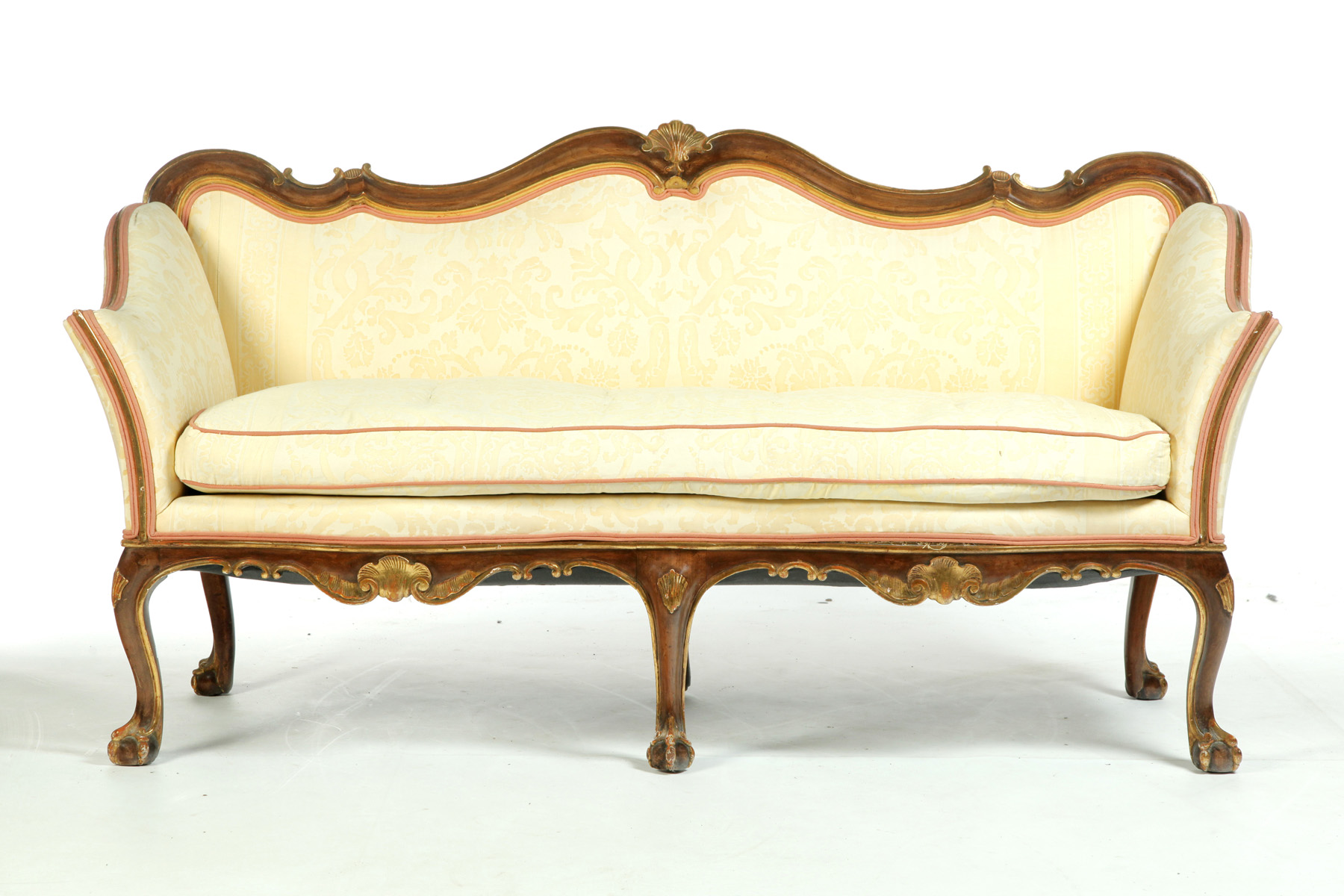 Appraisal: ITALIAN ROCOCO-REVIVAL SOFA Twentieth century Serpentine crest with shell carving