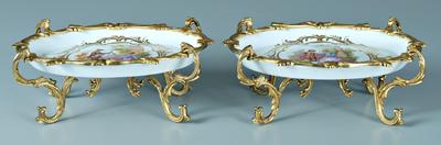 Appraisal: Pair ormolu mounted S egrave vres bowls porcelain with transfer