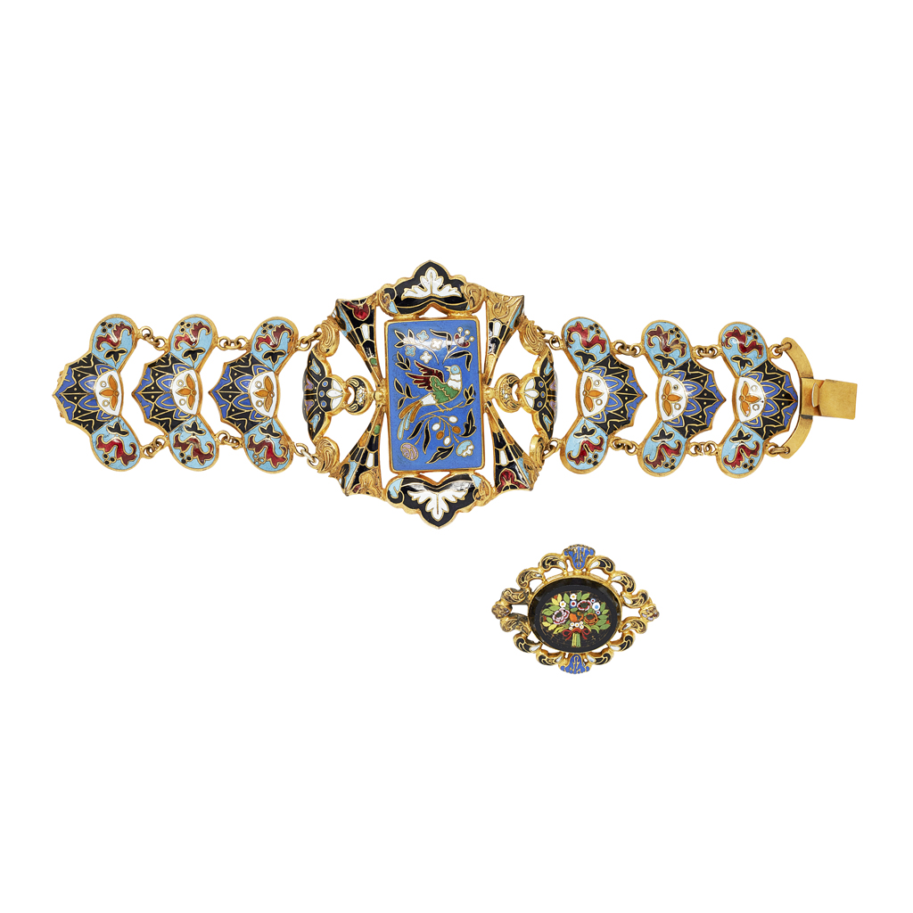 Appraisal: A late th century enamel bracelet of pierced stylised design