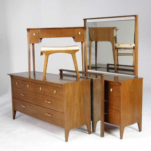 Appraisal: DREXEL Walnut bedroom suite consisting of a pair of walnut