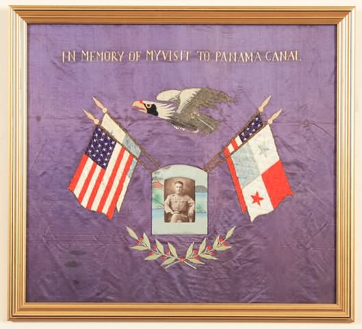 Appraisal: Framed patriotic silk souvenir embroidery from the Orient Text reads