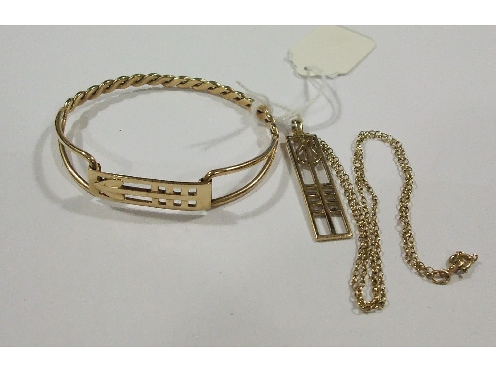 Appraisal: Lot comprising Mackintosh style ct gold pendant on neckchain and