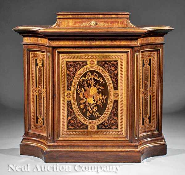 Appraisal: A Fine American Renaissance Gilt-Incised and Inlaid Rosewood Parlour Cabinet