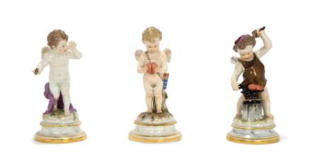 Appraisal: Three Meissen Porcelain Figures of Cupid Estimate -