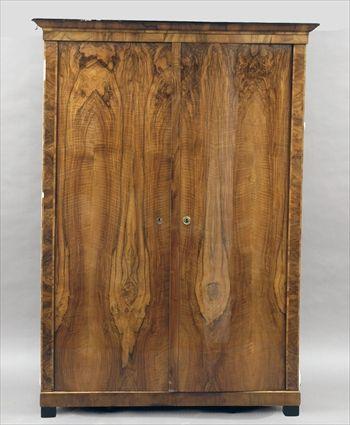 Appraisal: Biedermeier Figured Walnut Wardrobe With refitted interior x in