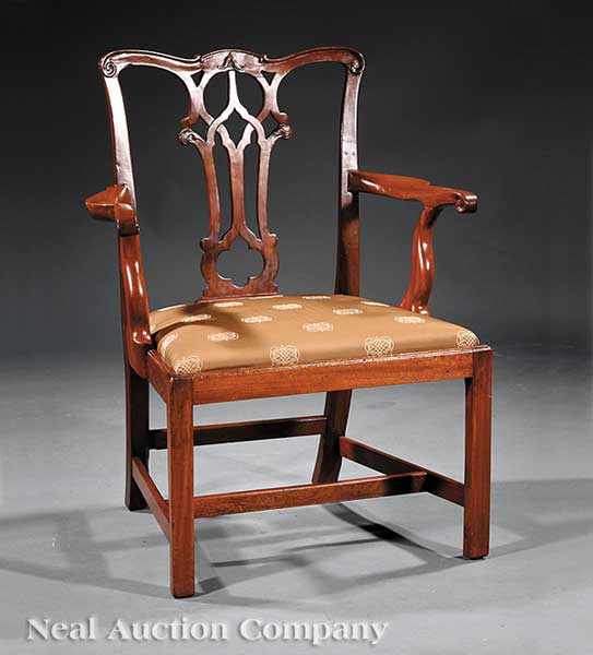 Appraisal: A George III Carved Mahogany Armchair late th c volute