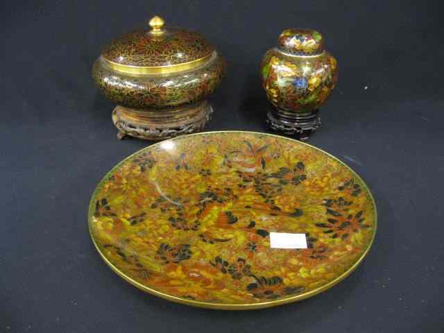 Appraisal: Pc of Japanese Cloisonne jar dresser box plate all with