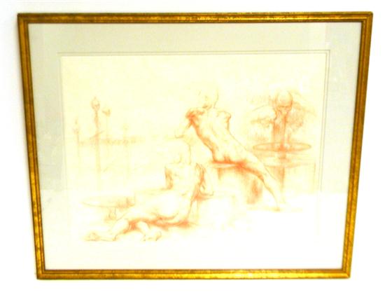 Appraisal: Dario Morales Columbian - red conte crayon and white chalk