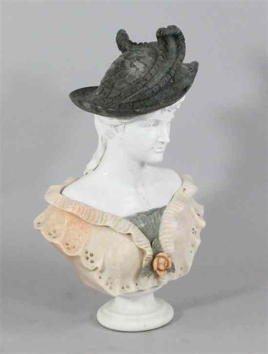 Appraisal: A modern three colour marble bust of a lady ins