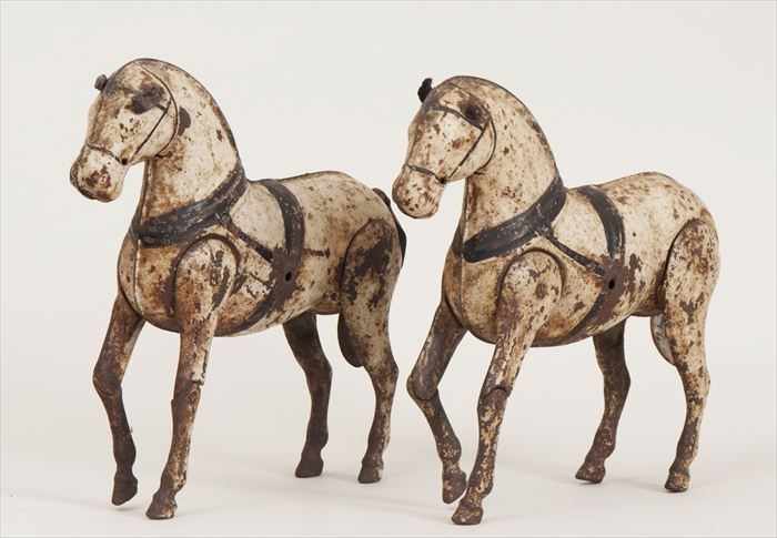 Appraisal: PAIR OF AMERICAN PAINTED METAL HORSES x in Provenance Stair