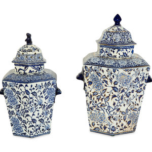 Appraisal: Two English Transfer-Decorated Stoneware Potpourri Vases Late th Century Height