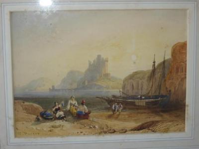 Appraisal: CIRCLE OF WILLIAM PURSER Coastal Scene with Beached Boats and