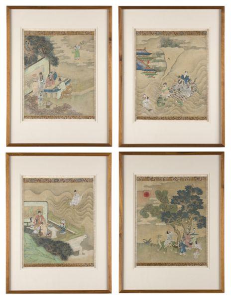 Appraisal: Four Antique Asian Paintings on Fabric early th century each