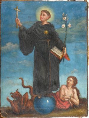 Appraisal: Italian School th Century St Dominic standing on the globe