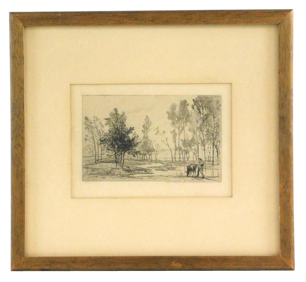 Appraisal: Charles Francois Daubigny French - Soleil Couchant etching a man