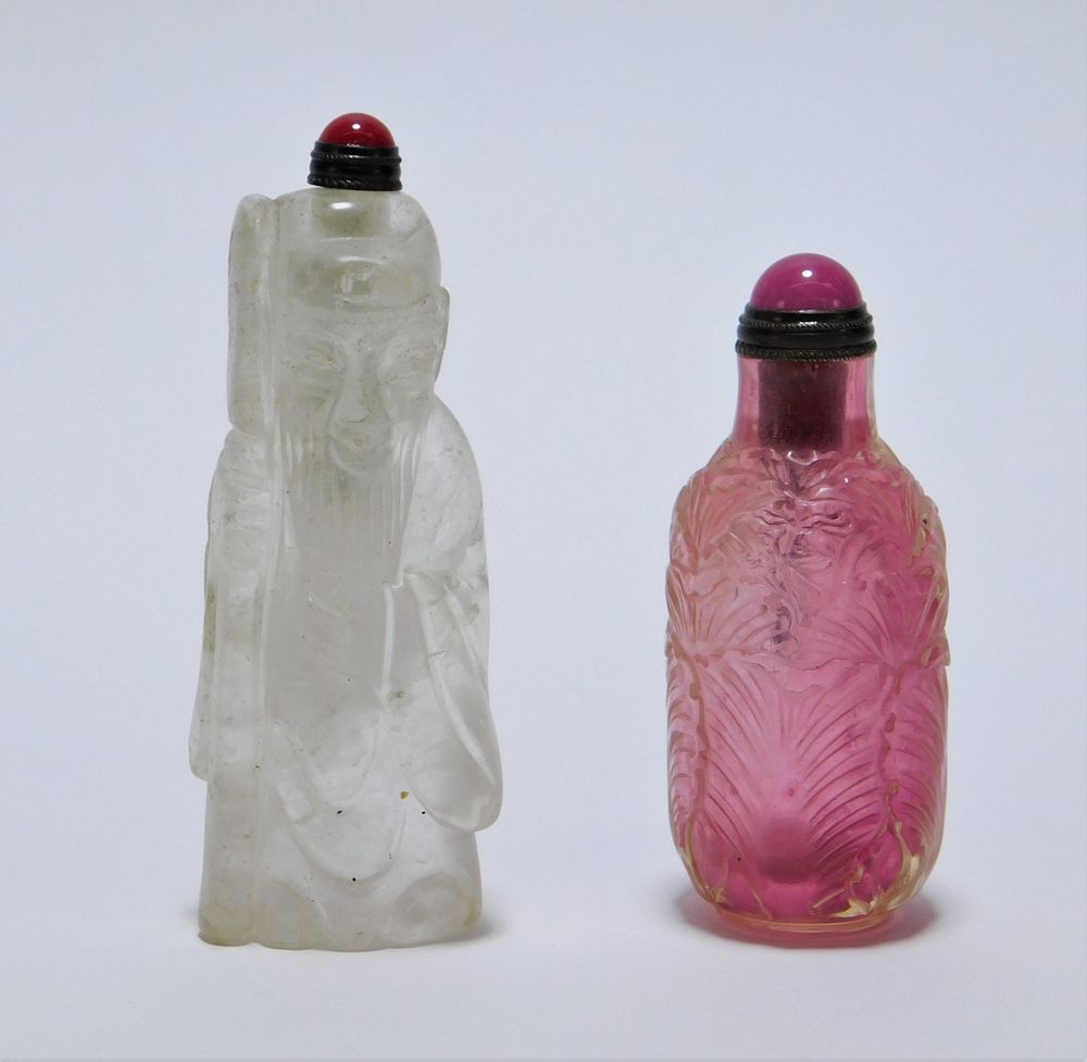 Appraisal: Chinese Qing Carved Quartz Glass Snuff Bottles China Qing Dynasty