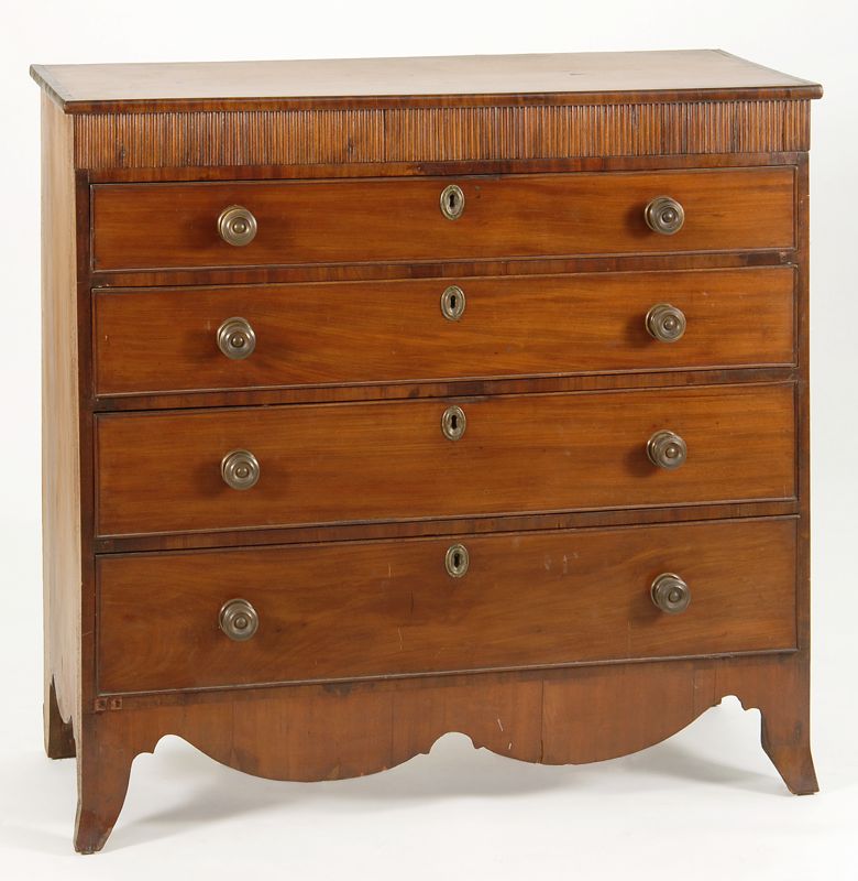 Appraisal: ANTIQUE AMERICAN HEPPLEWHITE CHEST-OF-DRAWERS Circa In cherry Tambour-style molded mahogany