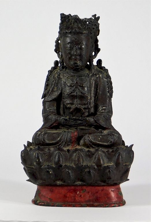 Appraisal: Chinese Ming Dynasty Lacquered Bronze Buddha China Ming Dynasty Seated