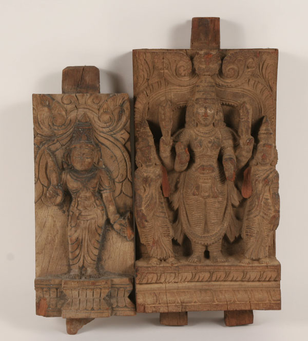 Appraisal: Northern Indian carved wooden panels possibly th century heavily grained