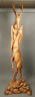 Appraisal: Tall Carved Deer Sculpture of two Deer on Hind le