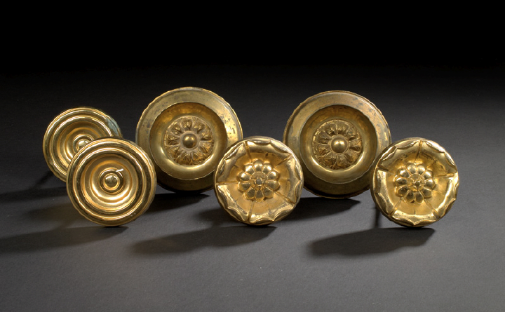 Appraisal: Three Pairs of American Gilt-Brass Tiebacks th century all circular