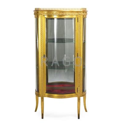 Appraisal: LOUIS XV STYLE GILDED VITRINE Applied decoration glass shelves mirrored