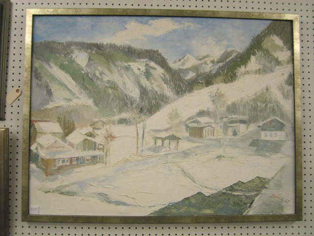 Appraisal: Oil on Canvas Winter Landscape with Village signed Birck x