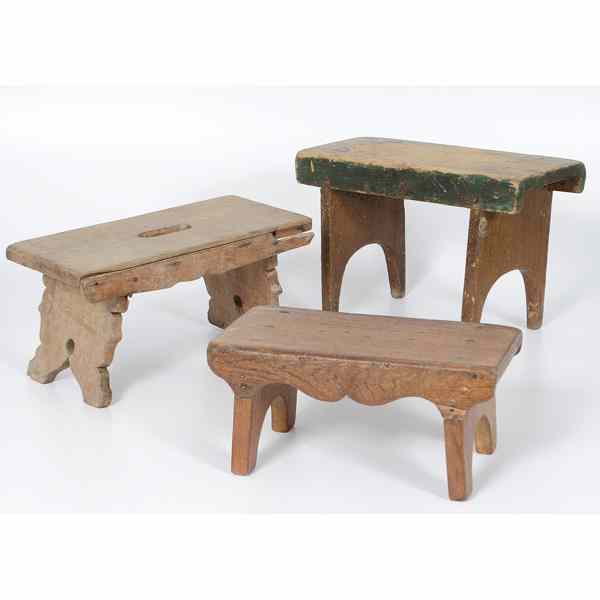 Appraisal: Wooden Stools American three wooden stools one painted green and