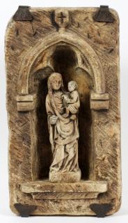 Appraisal: HAND CARVED STONE GROTTO W VIRGIN AND CHRIST HAND CARVED