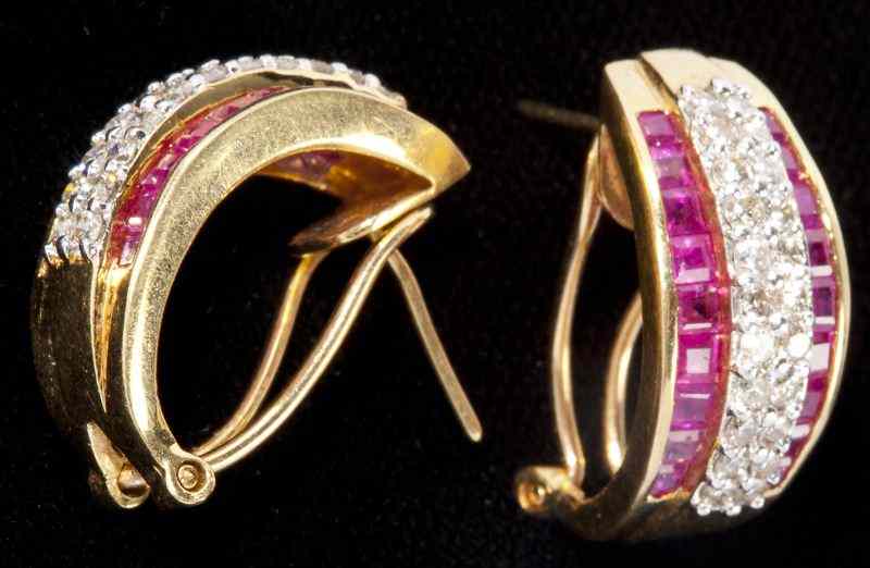 Appraisal: Diamond and Ruby Earclipsdesigned as half hoops with double vertical