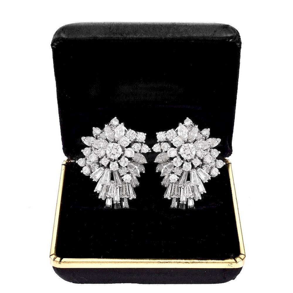 Appraisal: ct Diamond and Platinum Earrings Vintage European Carat Round Brilliant