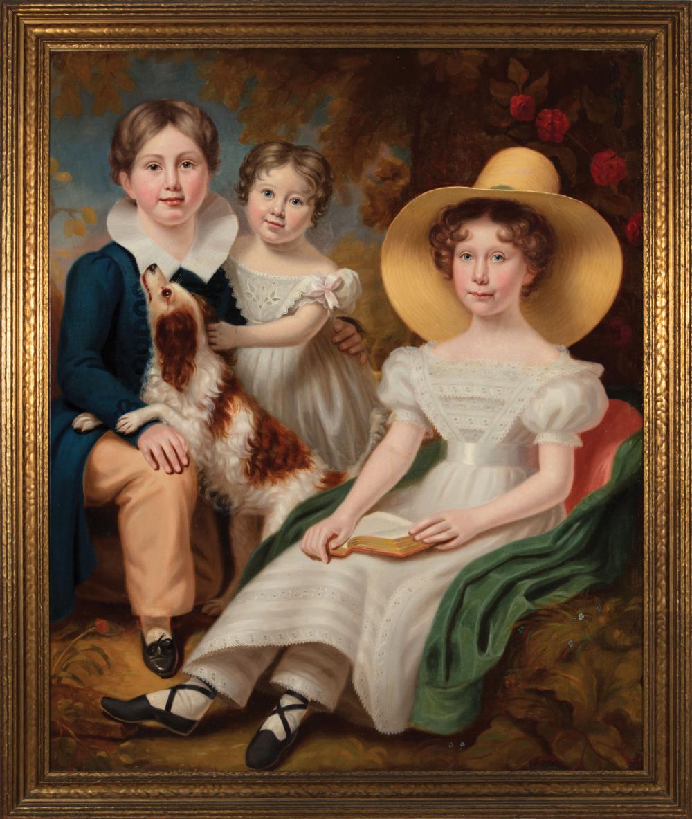 Appraisal: British School th c Portrait of Three Children with Dog