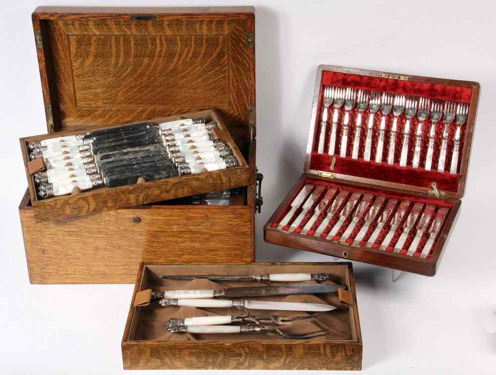 Appraisal: CASED BRITISH CUTLERY SETS - Late th c English Cased