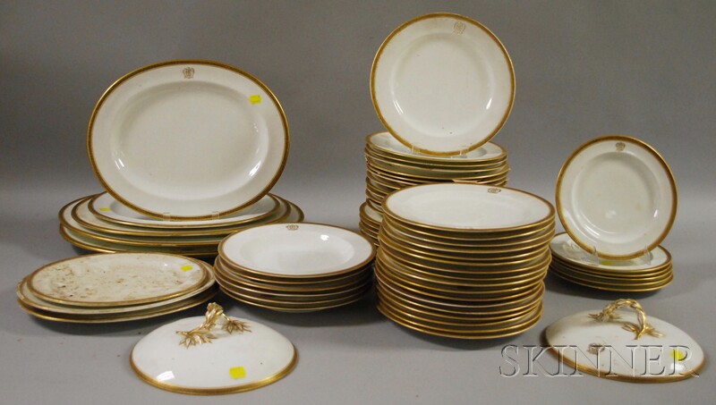 Appraisal: Fifty-eight-piece Phillips Gilt Greek Key Banded Porcelain Partial Dinner Service